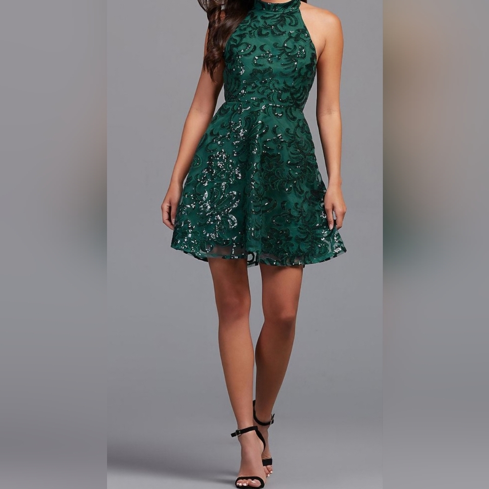 Green Sequin A-line Dress by PROMGIRL SZ MEDIUM